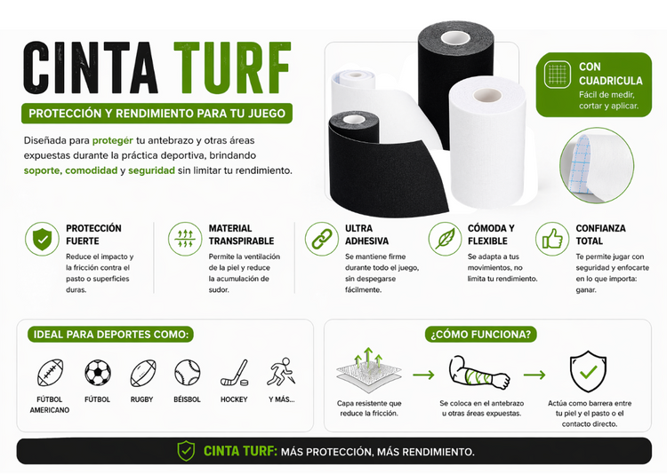 Cinta Turf Deportiva Extra Ancha para Fútbol Vendaje Impermeable Ultra Adhesivo para Brazo y Tobillo Protección en Césped Blanco y Negro