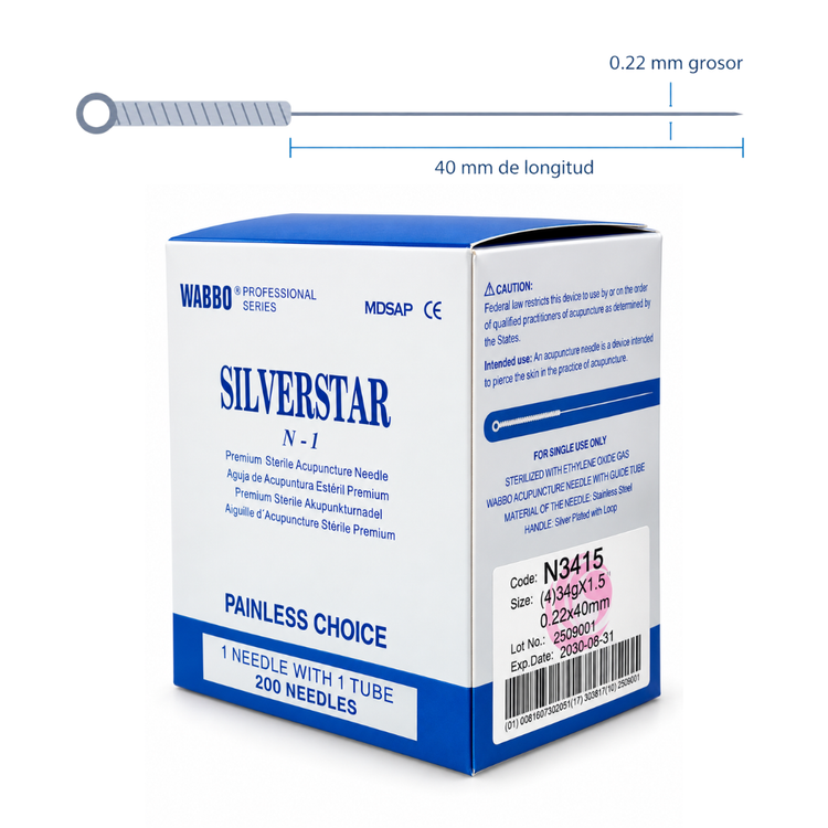 Agujas Silverstar para Acupuntura y Punción Seca Caja con 200 Agujas