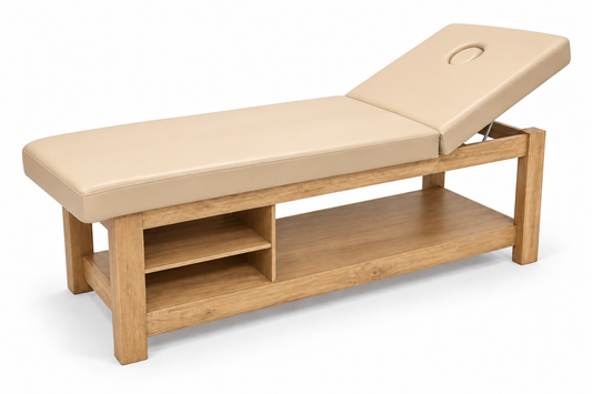 Cama para Terapia de Madera con Respaldo Reclinable, 2 Entrepaños y Orificio Facial mesa camilla fisioterapia | 190 x 61 x 80 cm