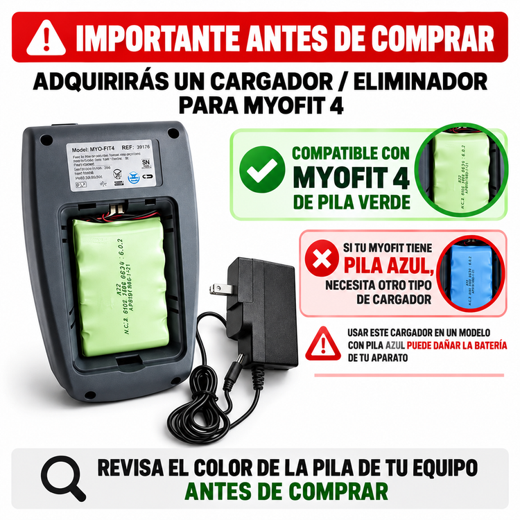 Cargador / Eliminador Original para Myofit 4 | Repuesto empleado para Batería Color Verde