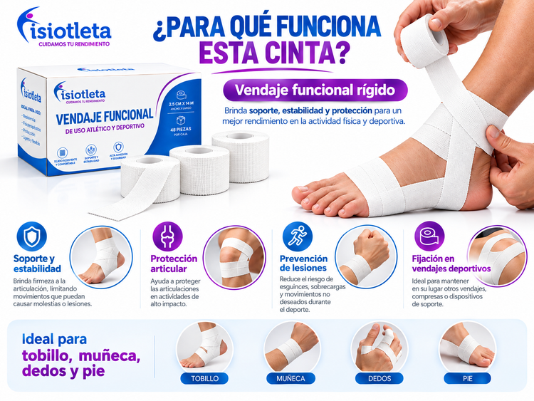 Vendaje Funcional Rígido 2.5 cm Caja con 48 Cintas Fisiotleta