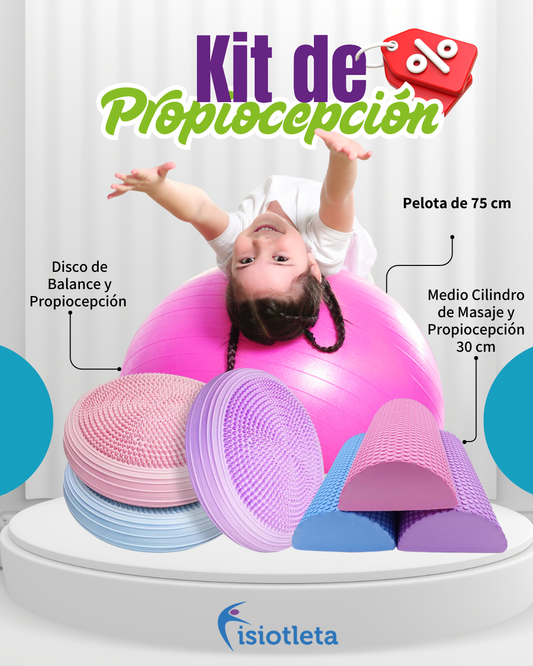 Kit de Propiocepción Fisiotleta Disco de Balance + Pelota 75 cm + Medio Cilindro tipo tronco de propiocepción