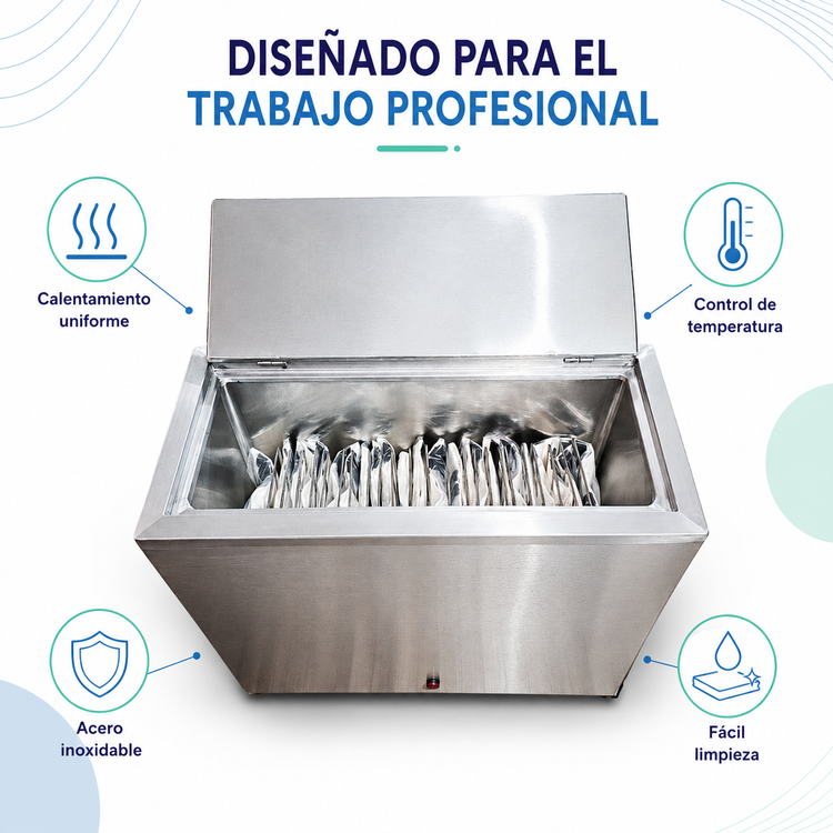 Compresero de Acero Inoxidable para 24 Compresas Calientes | Fisioterapia y Rehabilitación Profesional