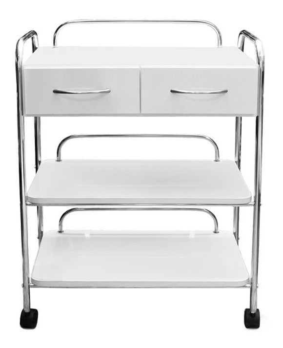 Mesa Auxiliar con Ruedas para Aparatologia 3 entrepaños y cajones protección anticaídas