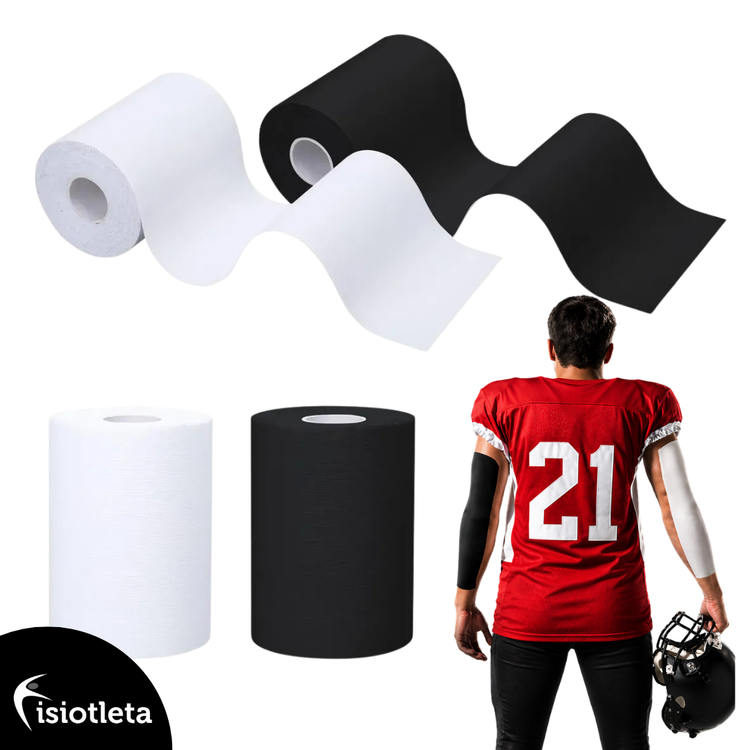 Cinta Turf Deportiva Extra Ancha para Fútbol Vendaje Impermeable Ultra Adhesivo para Brazo y Tobillo Protección en Césped Blanco y Negro