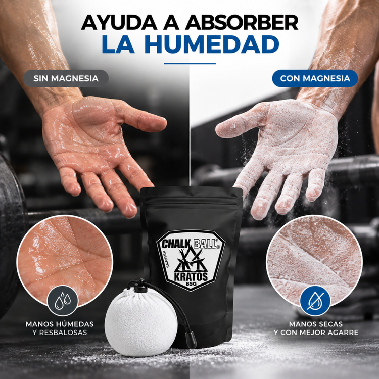 Magnesia Deportiva en Cojín KRATOS Chalk Ball 85 g para CrossFit, Escalada, Gimnasia y Levantamiento de Pesas