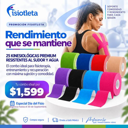 25 Cintas Kinesiológicas Premium 5 cm x 5 m Resistentes al Agua y Sudor | Kinesiotape Deportivo para Fisioterapia y Rehabilitación