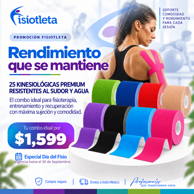 25 Cintas Kinesiológicas Premium 5 cm x 5 m Resistentes al Agua y Sudor | Kinesiotape Deportivo para Fisioterapia y Rehabilitación