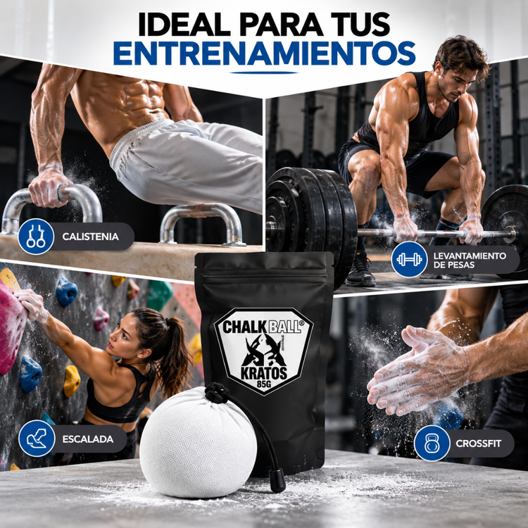 Magnesia Deportiva en Cojín KRATOS Chalk Ball 85 g para CrossFit, Escalada, Gimnasia y Levantamiento de Pesas