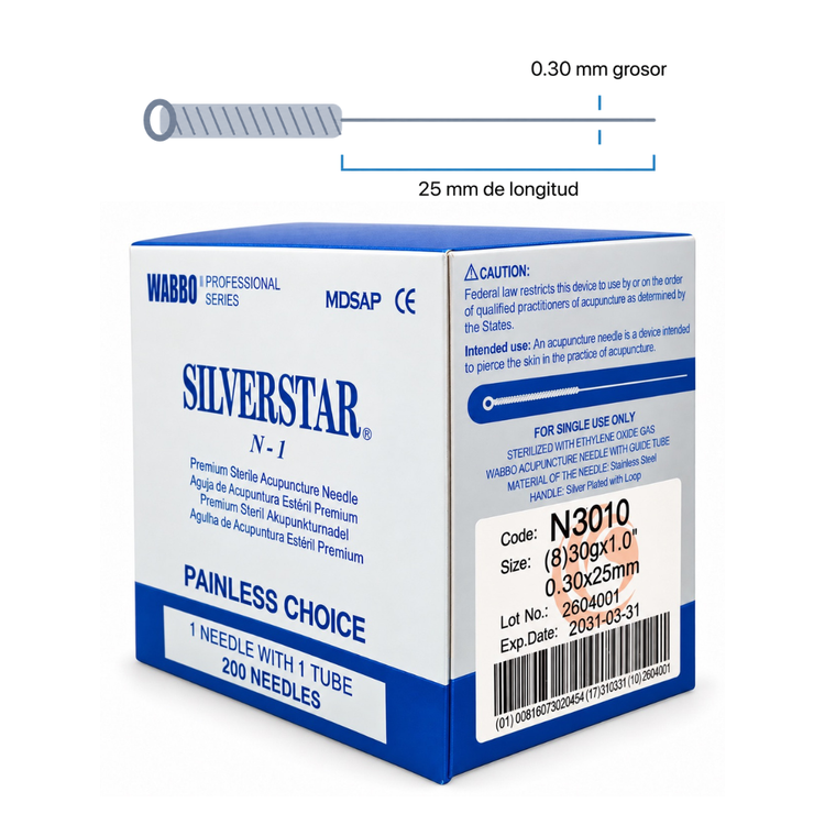 Agujas Silverstar para Acupuntura y Punción Seca Caja con 200 Agujas