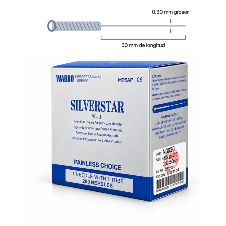Agujas Silverstar para Acupuntura y Punción Seca Caja con 200 Agujas