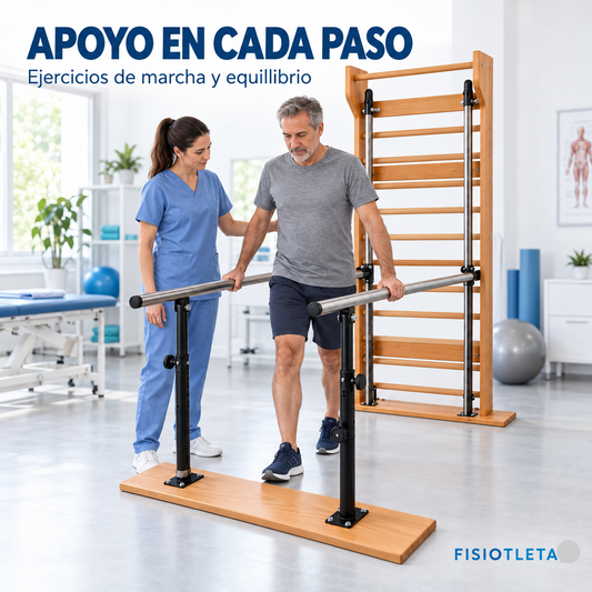 Barras Suecas de Madera de 2.2 m con Barras Paralelas Plegables para Fisioterapia