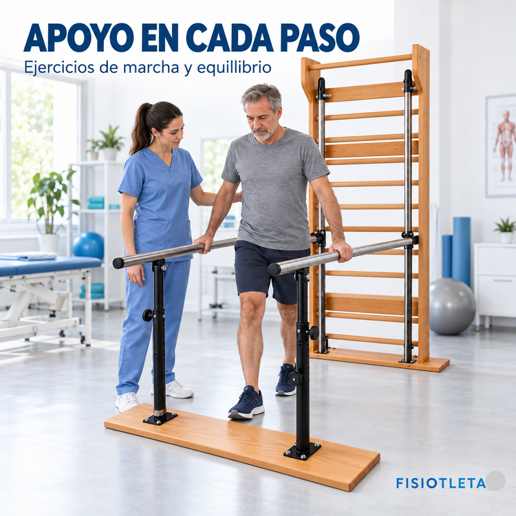 Barras Suecas de Madera de 2.2 m con Barras Paralelas Plegables para Fisioterapia