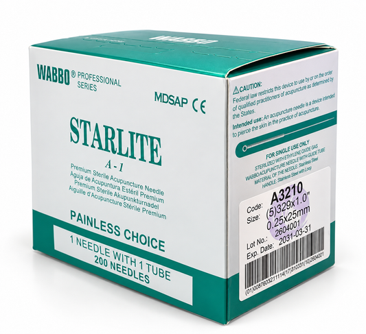 Agujas para Acupuntura 200 PZAS WABBO Starlite Profesionales Estériles Diferentes Calibres y Longitudes