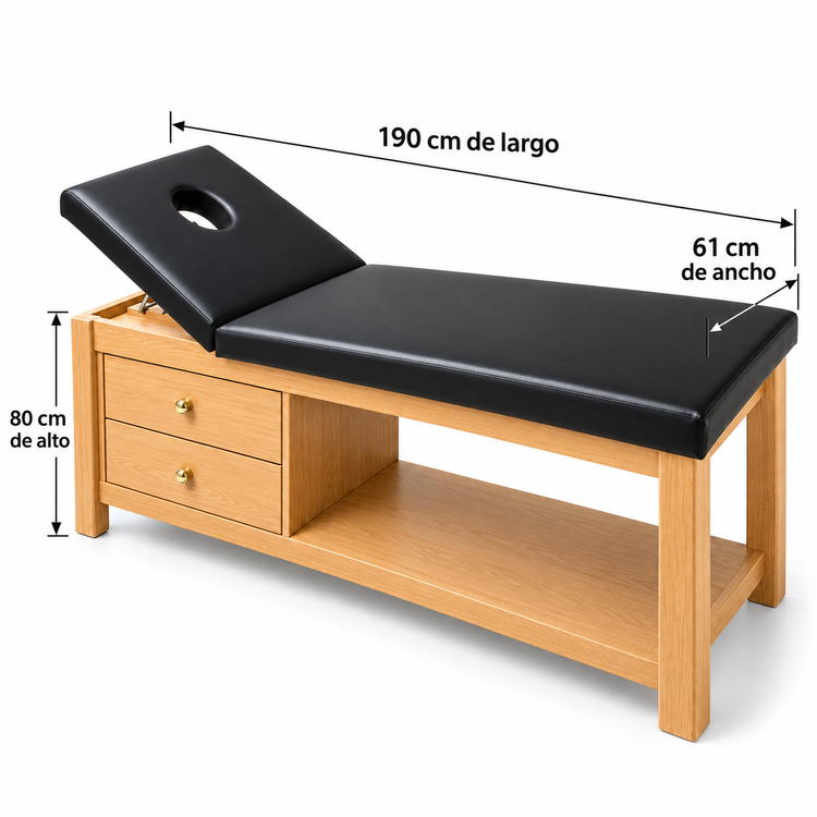Cama de Fisioterapia de Madera con Respaldo Reclinable, Orificio Facial y 2 Cajones Camilla Profesional para Terapia y Rehabilitación