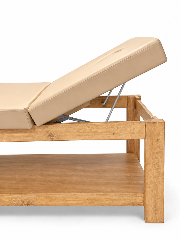 Cama para Terapia de Madera con Respaldo Reclinable, 2 Entrepaños y Orificio Facial mesa camilla fisioterapia | 190 x 61 x 80 cm