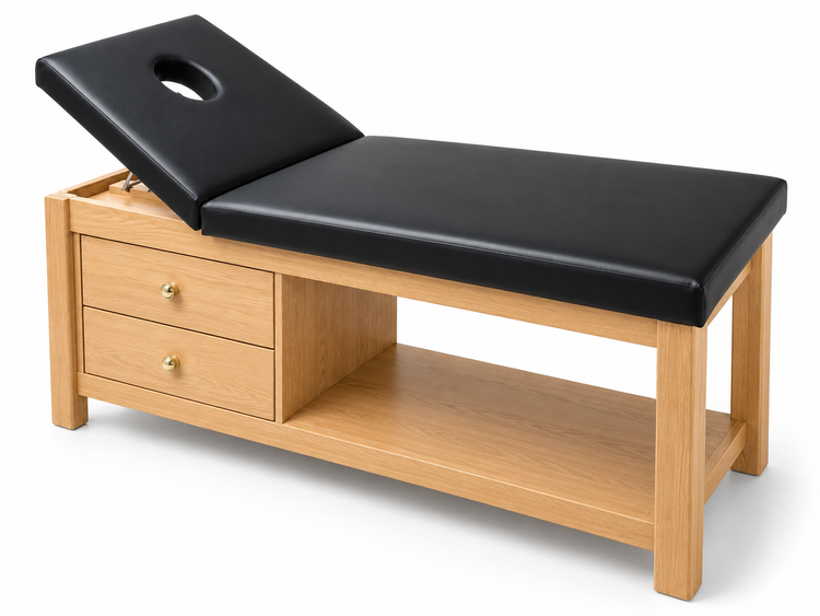 Cama de Fisioterapia de Madera con Respaldo Reclinable, Orificio Facial y 2 Cajones Camilla Profesional para Terapia y Rehabilitación