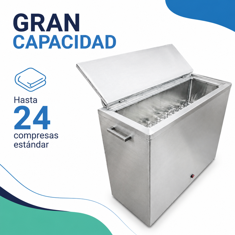 Compresero de Acero Inoxidable para 24 Compresas Calientes | Fisioterapia y Rehabilitación Profesional
