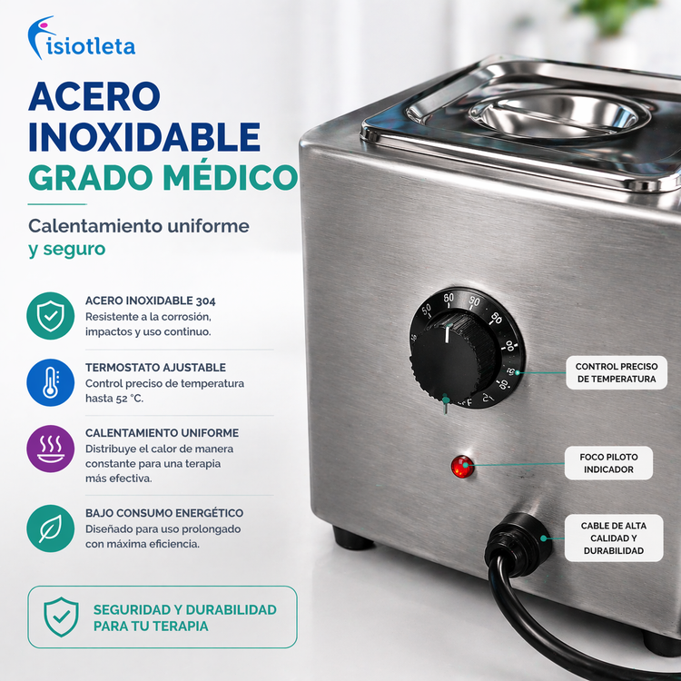 Parafinero Profesional de Acero Inoxidable para Terapia de Parafina | Uso Clínico y Rehabilitación