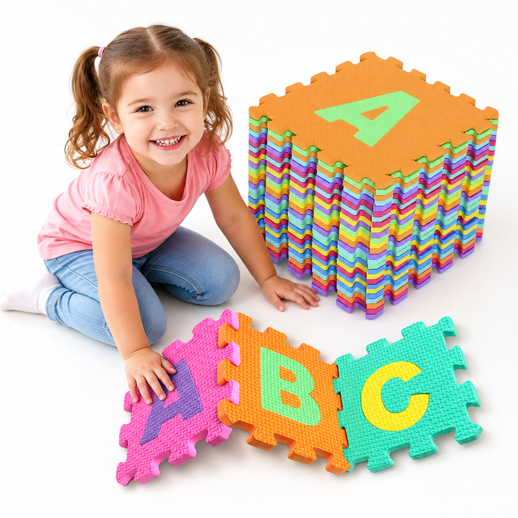 Tapete Infantil Didáctico de Foami EVA con Abecedario  26 Piezas Encastrables de 30 × 30 cm, Antideslizante y Acolchado