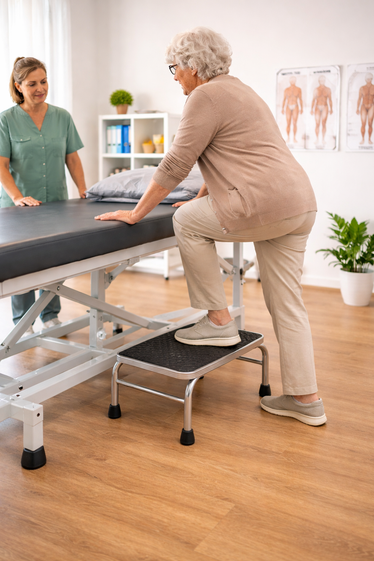 Banquito Escalón Antideslizante para Consultorio y Fisioterapia Plataforma de Apoyo para Subir a Camilla | Base Metálica Resistente