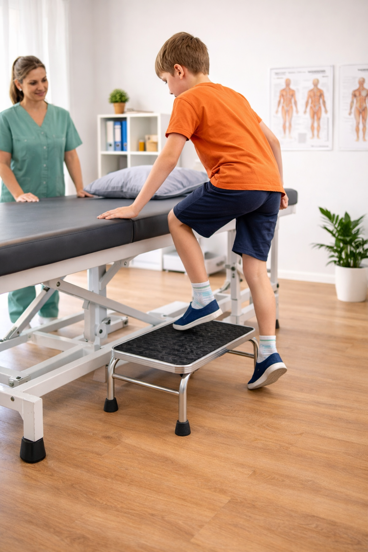 Banquito Escalón Antideslizante para Consultorio y Fisioterapia Plataforma de Apoyo para Subir a Camilla | Base Metálica Resistente