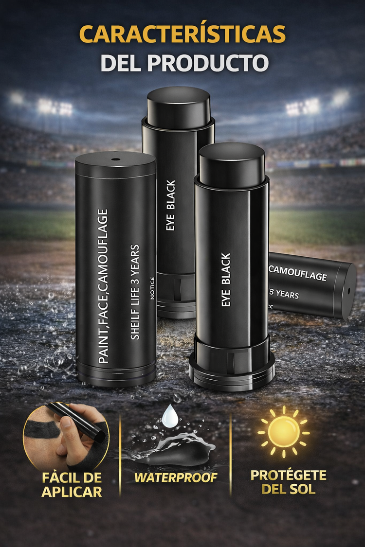 Pintura Eye Black Sombra para Ojos Antisolar para Deportes de Campo Football Americano, besibol, tocho