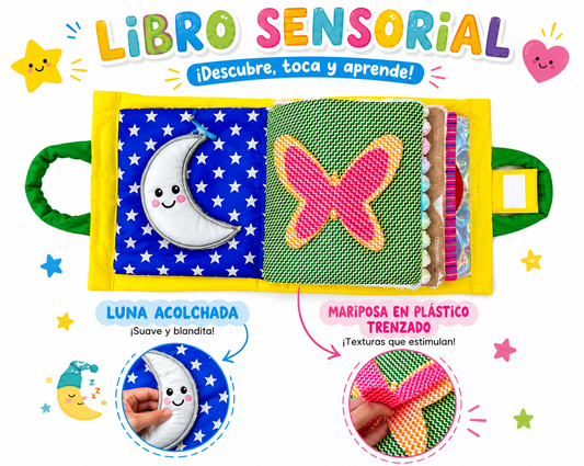 Libro Blando Sensorial Portafolio de Texturas con Figuras Portafolio con cuento Interactivo y Sensorial 💜📚✨