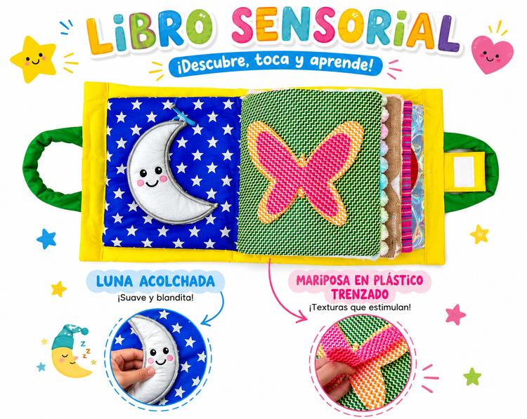 Libro Blando Sensorial Portafolio de Texturas con Figuras Portafolio con cuento Interactivo y Sensorial 💜📚✨