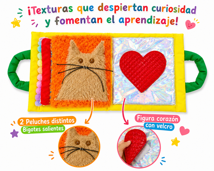 Libro Blando Sensorial Portafolio de Texturas con Figuras Portafolio con cuento Interactivo y Sensorial 💜📚✨