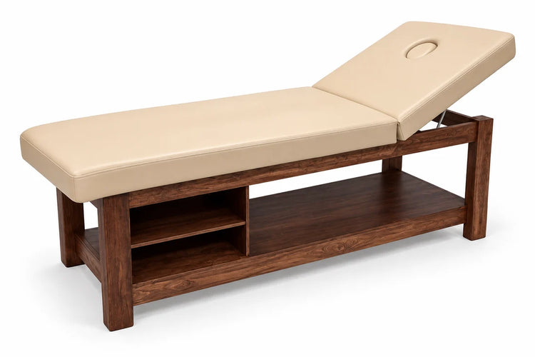 Cama para Terapia de Madera con Respaldo Reclinable, 2 Entrepaños y Orificio Facial mesa camilla fisioterapia | 190 x 61 x 80 cm