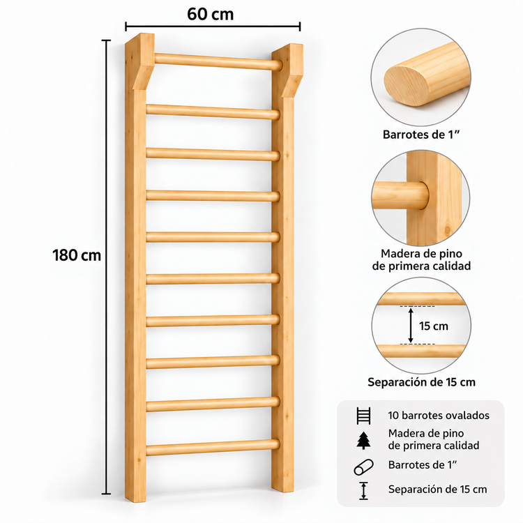 Barras Suecas de Madera o Espalderas para Rehabilitación Fisioterapia