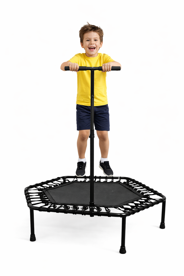 Trampolín de Ejercicio Aeróbico Hexagonal Negro con Barra Fitness Jumping