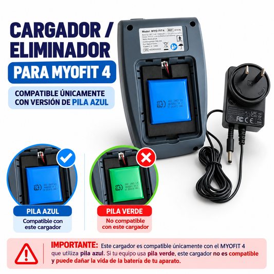 Cargador / Eliminador Original para Myofit 4 | Repuesto empleado para Batería Azul