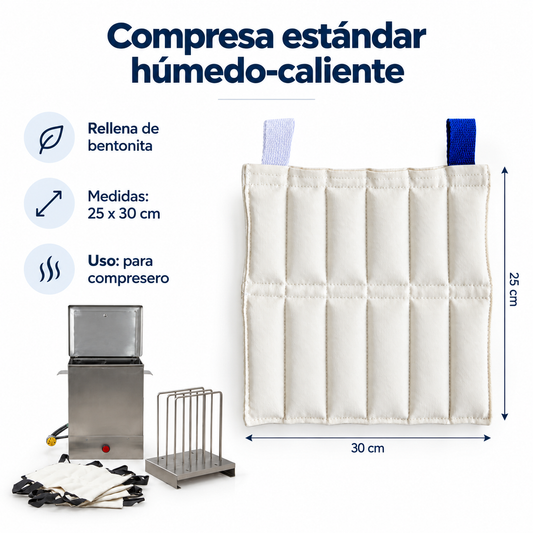 Compresa de Bentonita Húmeda y Caliente Estándar 25 cm x 30 cm Para Compresero
