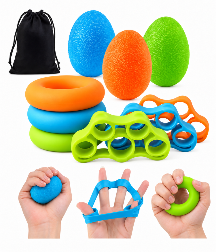 Kit Fortalecedor de Mano 9 Piezas 3 Donas + 3 Huevos + 3 Ejercitadores