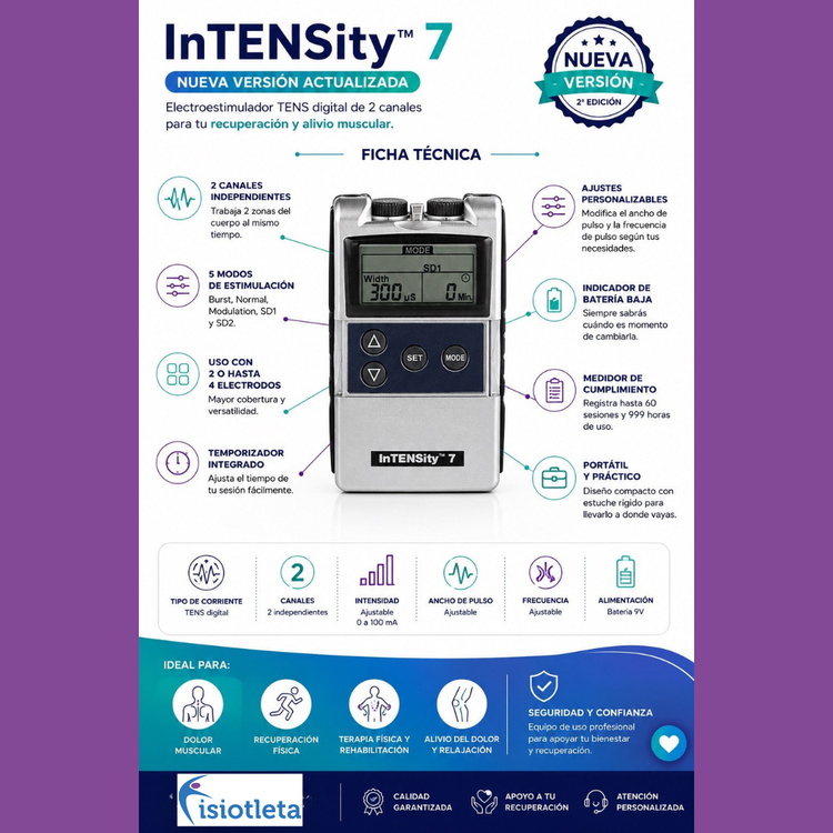 InTENSity™ 7 Electroestimulador TENS Digital de 2 Canales | 2ª Edición Actualizada de TENS 7000