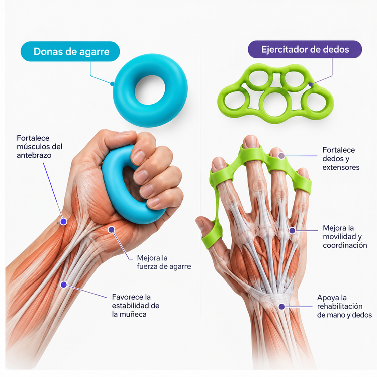 Kit 6 Piezas Ejercitadores de Mano y Dedos para Fortalecer Agarre