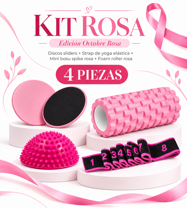 Kit Rosa de Entrenamiento, Movilidad y Recuperación Sliders + Strap + Mini Bosu + Foam Roller