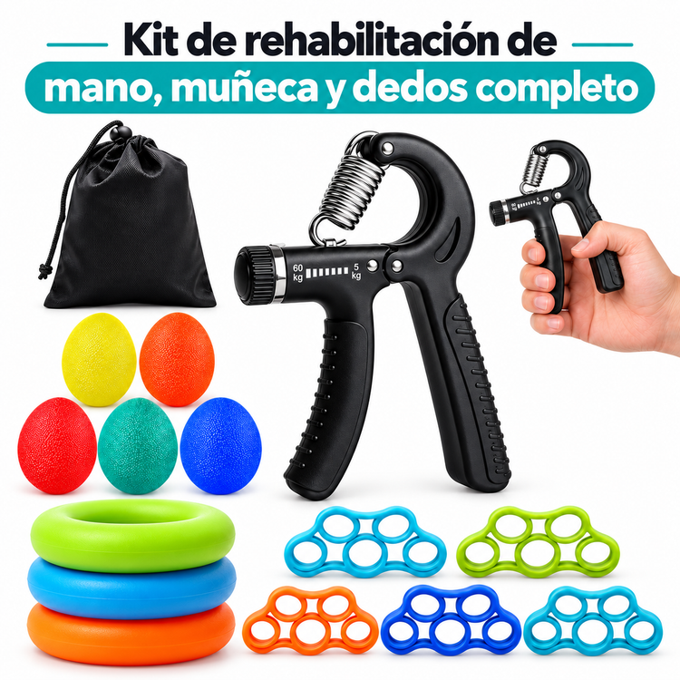 Kit 15 Piezas para Rehabilitación de Mano, Muñeca y Dedos