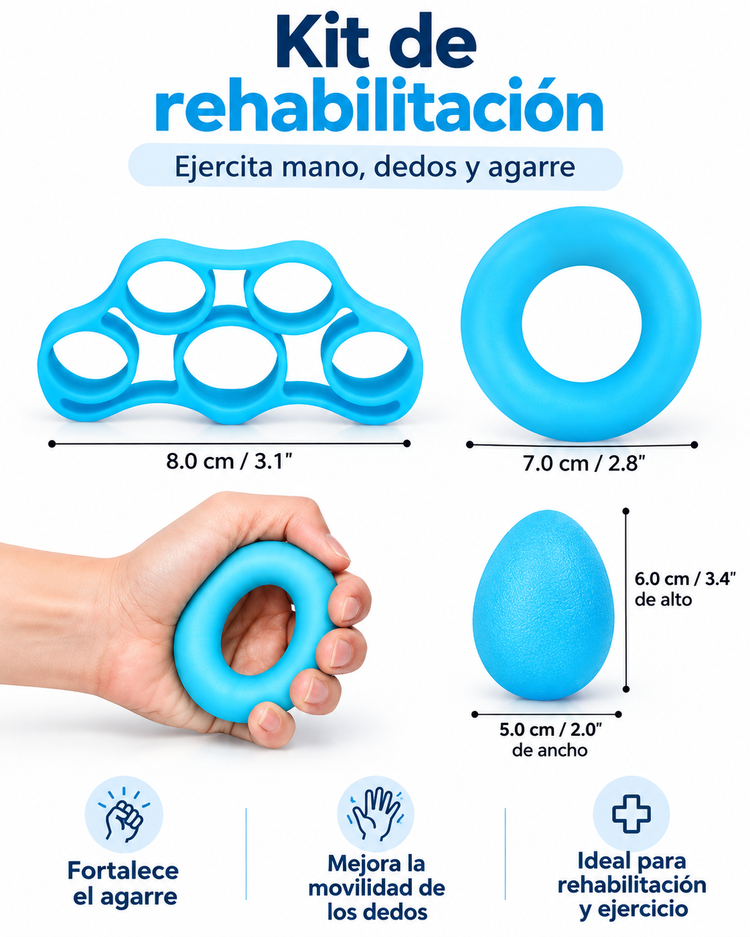 Kit Fortalecedor de Mano 9 Piezas 3 Donas + 3 Huevos + 3 Ejercitadores