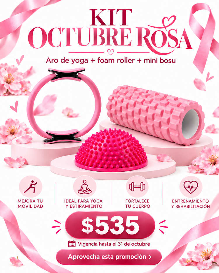 Kit Fitness Octubre Rosa Aro de Pilates + Foam Roller + Mini Bosu Spike