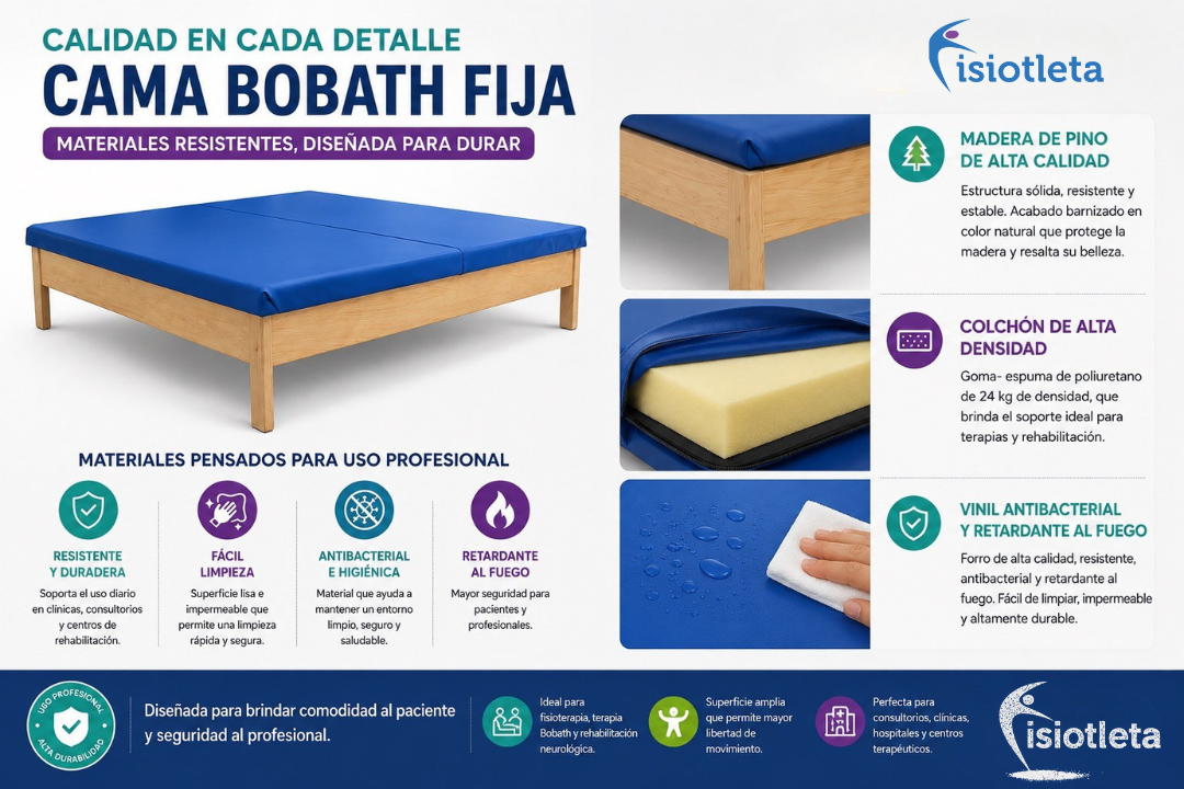 Materiales de cama Bobath fija con madera de pino colchón de alta densidad y vinil antibacterial