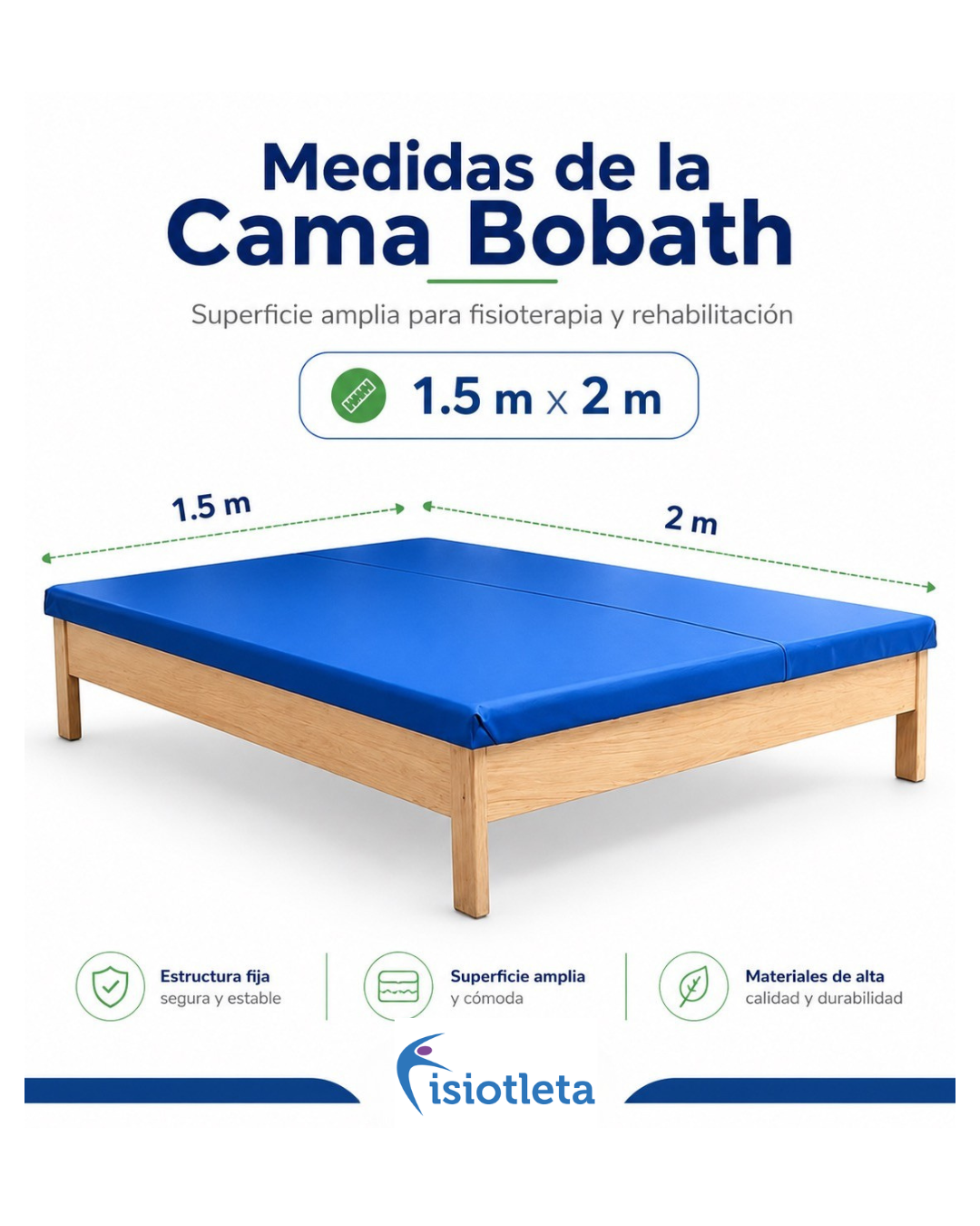 Medidas de cama Bobath fija 1.5 m x 2 m para terapia física y rehabilitación neurológica