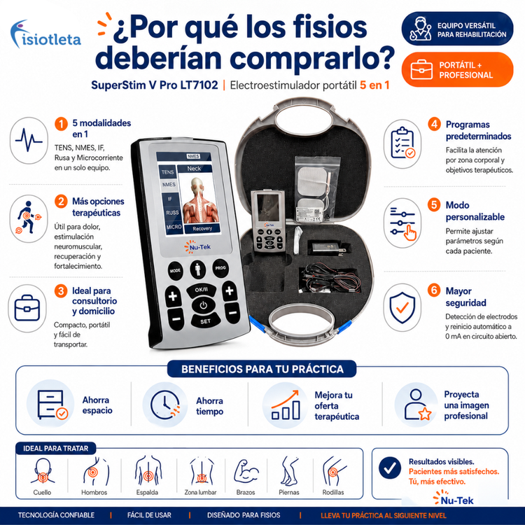 Electroestimulador portátil Super Stim V Pro 5 en 1 NUTEK Premium electroterapia