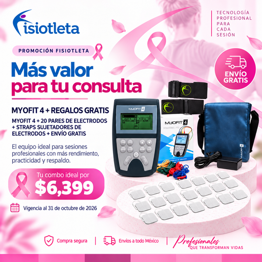 MYOFIT 4 con Regalos Gratis | Electroestimulador Portátil 4 Canales para Fisioterapia + 20 Electrodos + Straps Sujetadores + Envío Gratis