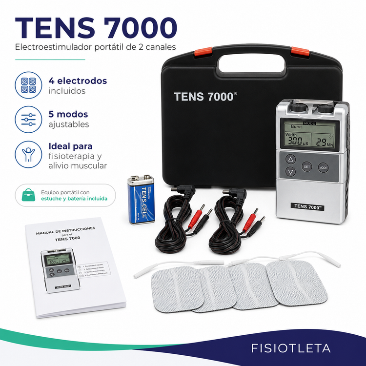 TENS 7000 Electroestimulador TENS de 2 Canales para Alivio Muscular y Terapia Física Portátil