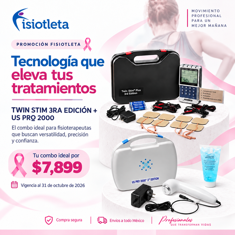 Twin Stim Plus 3ra Edición + US Pro 2000 2nd Edition | Combo Electroterapia 4 Canales TENS EMS Interferencial Rusa + Ultrasonido Terapéutico 1 MHz para Fisioterapia