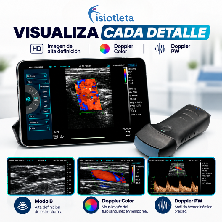 Ultrasonido Portátil WiFi Dual PRO 3 en 1  Doppler Color y PW Convexo y Lineal Inalámbrico