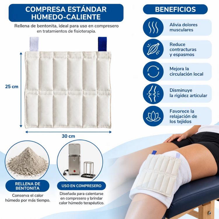 Compresa de Bentonita Húmeda y Caliente Estándar 25 cm x 30 cm Para Compresero